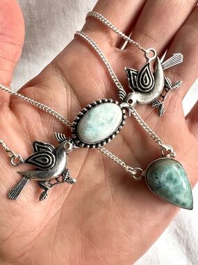 925 PEACE DOVE Caribbean Larimar Bird Pendant Necklace